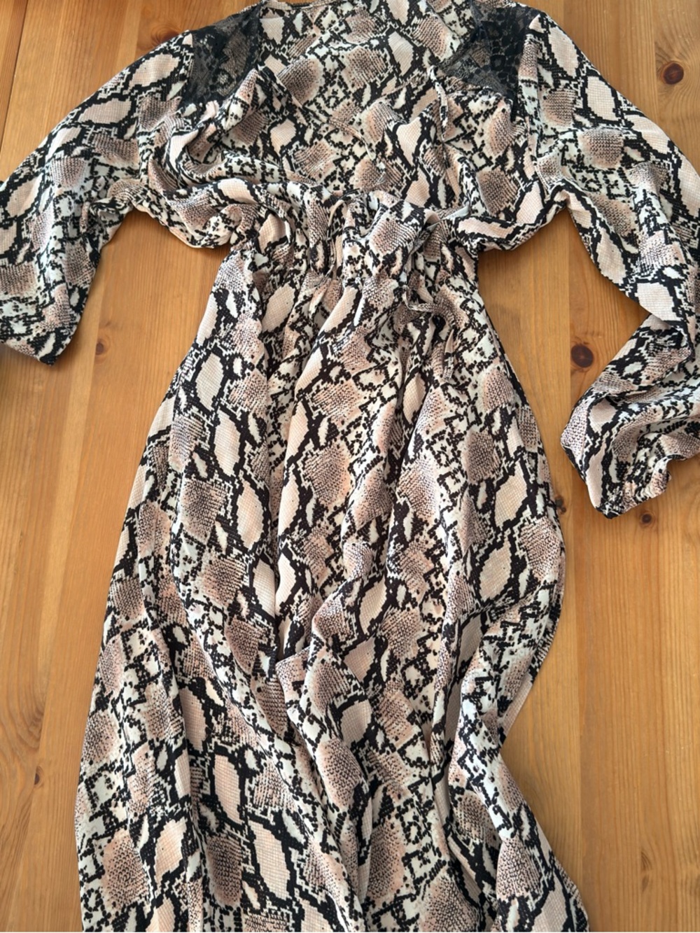 Byegreis Kenia Snake Print Flowy Midi Dress Lace Detail Small NWT
